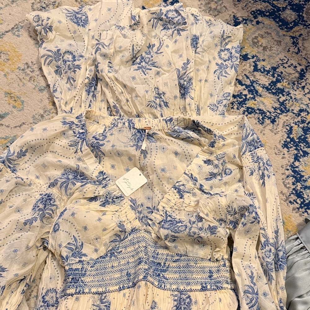 Free People Blue and Cream Floral Maxi Dress